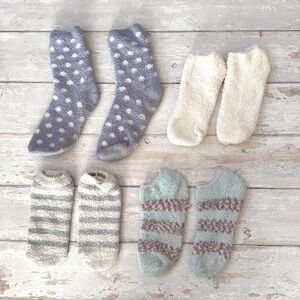Women’s Fuzzy Slipper Socks Bundle Lot Set of 4 White Gray Blue etc